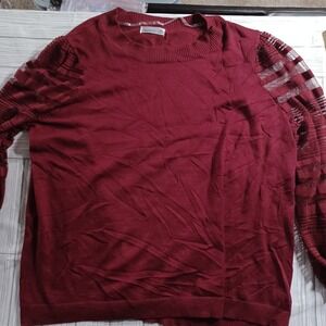 89th + Madison Womens 2X Burgundy Crew Neck Mesh Stripe Sleeve Knit Sweater Top